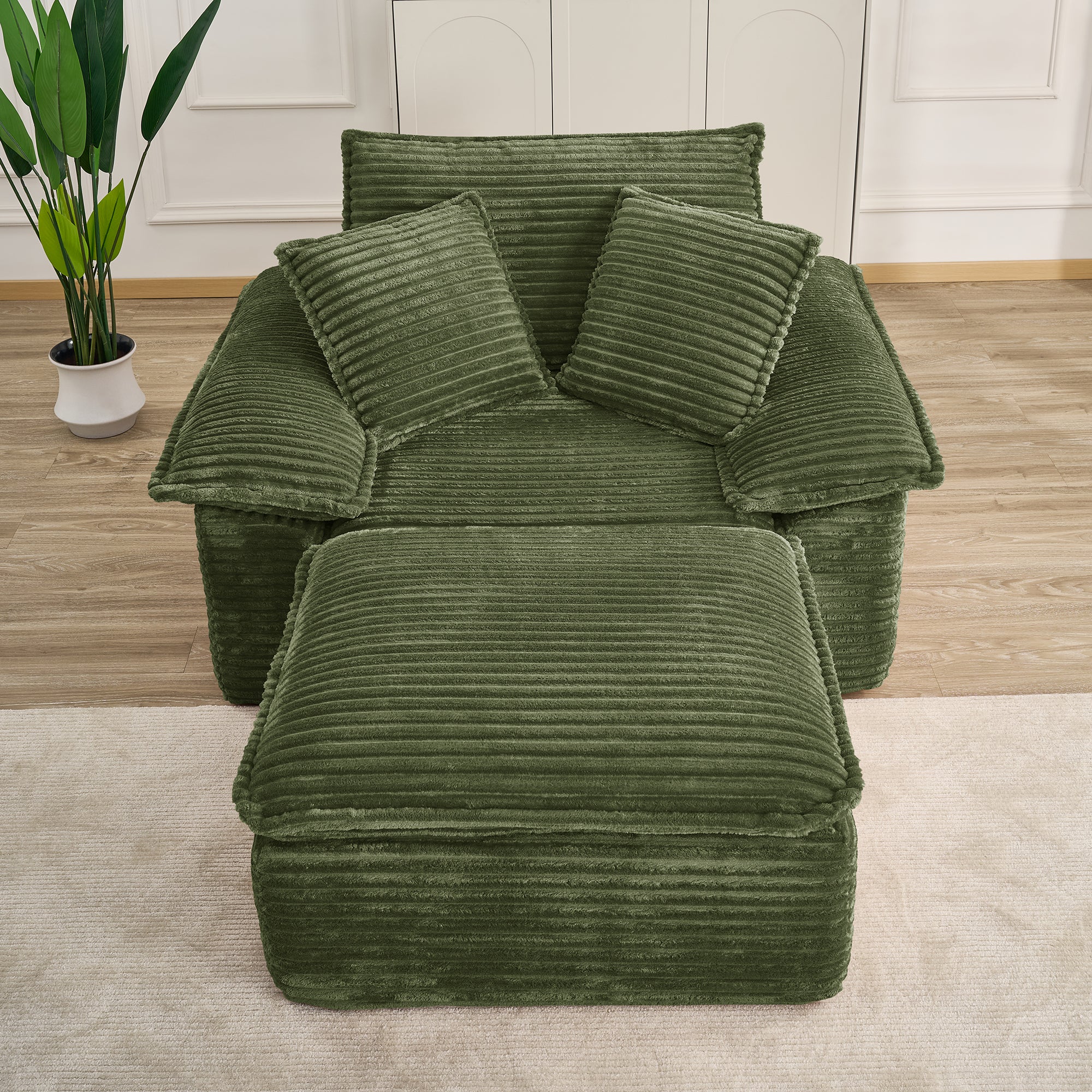 47" Oversized Chaise Lounge Chair Indoor, Holaki Fluffy Corduroy Upholstered Springs Sofa Bed with Ottoman & Pillows, Modern Comfy Cloud Sofas Couches for Living Room, Bedroom