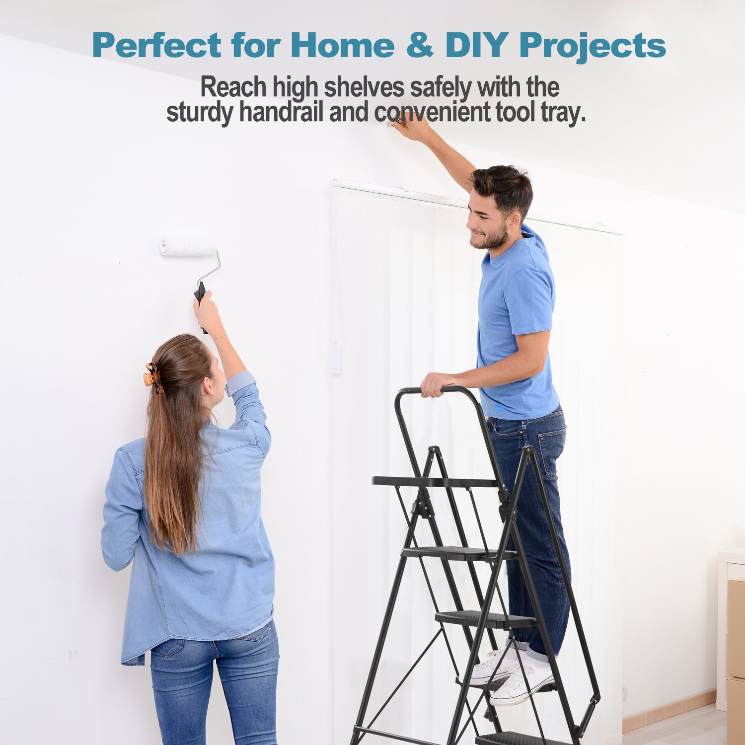 5 Step Ladder with Handrails, Holaki Folding Step Stool with Widened Anti-Slip Pedal, 500lbs Lightweight Step Ladder 6 Step Folding, Multi-Use for Home Kitchen Pantry Office, Black