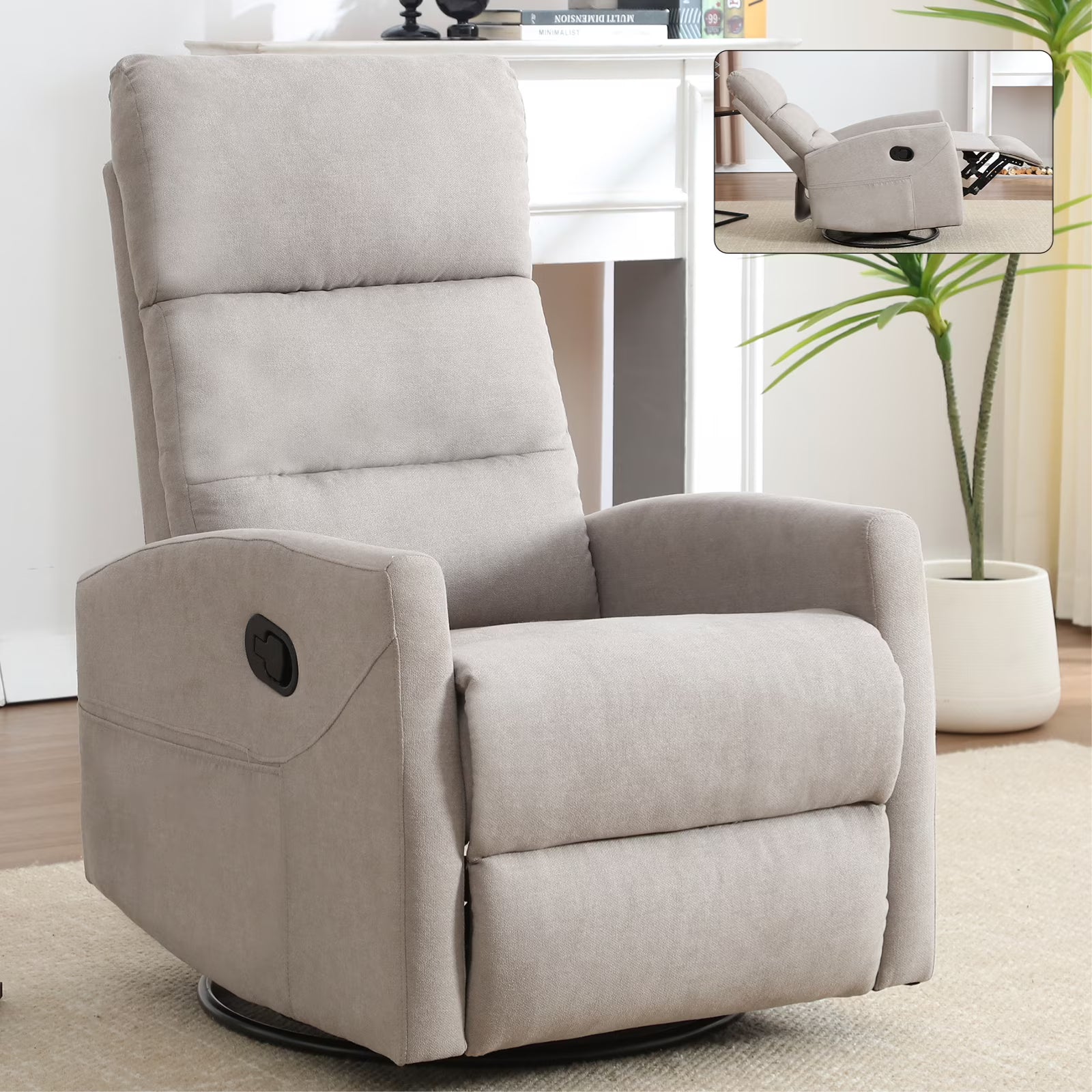 360° Swivel Rocker Recliner for Adults, Small Rocking Recliner for Small Spaces, Nursery Glider Recliner, Rocking Chair , Manual Recliner Chair for Living Room, Bedroom (Fabric, Blue Gray,Dark Grey,Grey)