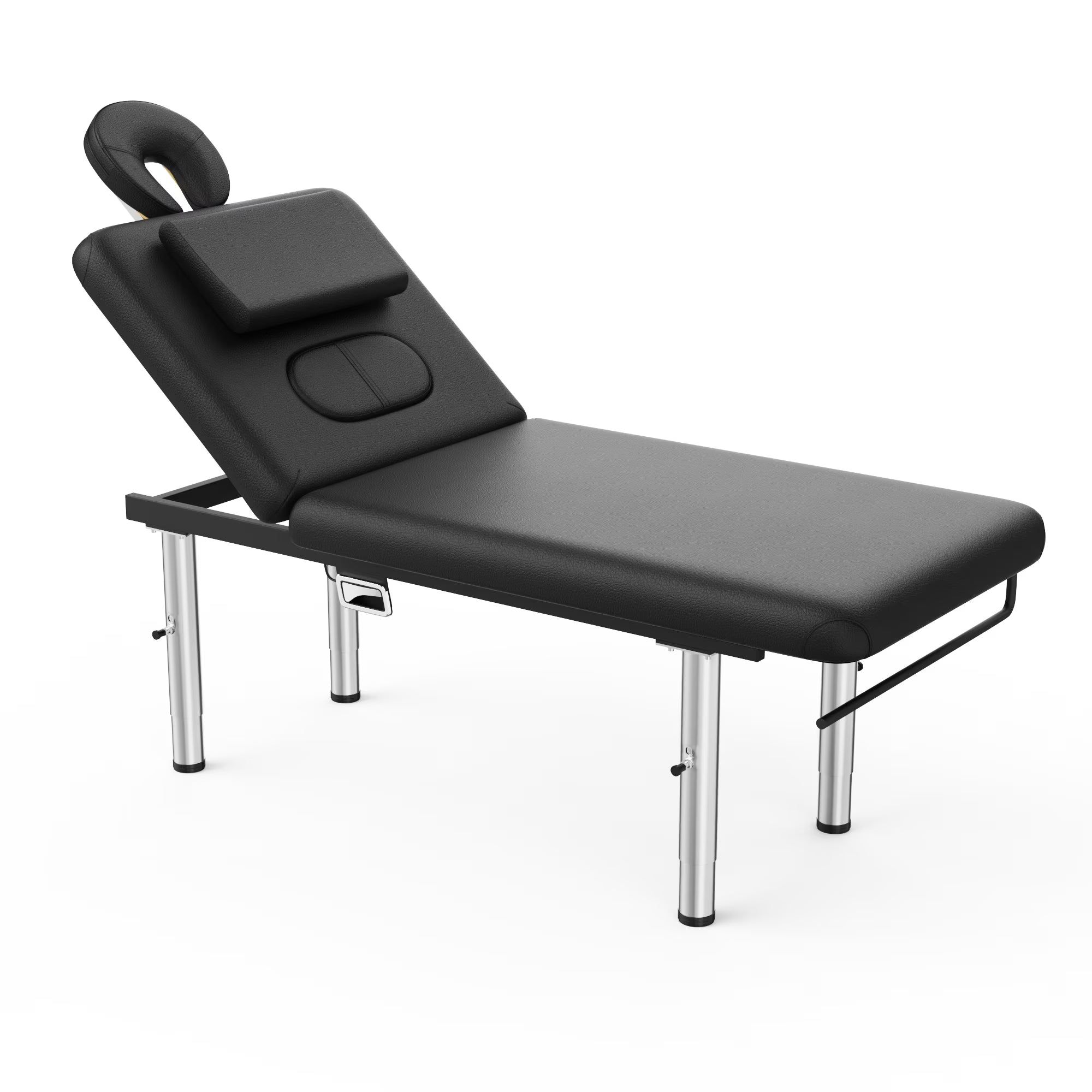31.5 Wide Stationary Massage Table with Face Pillow and Stainless Steel Adjustable Legs, Adjustable Backrest for Treatment, Physical Therapy, Spa Facial Professional Heavy Duty Massage Bed - Black,White