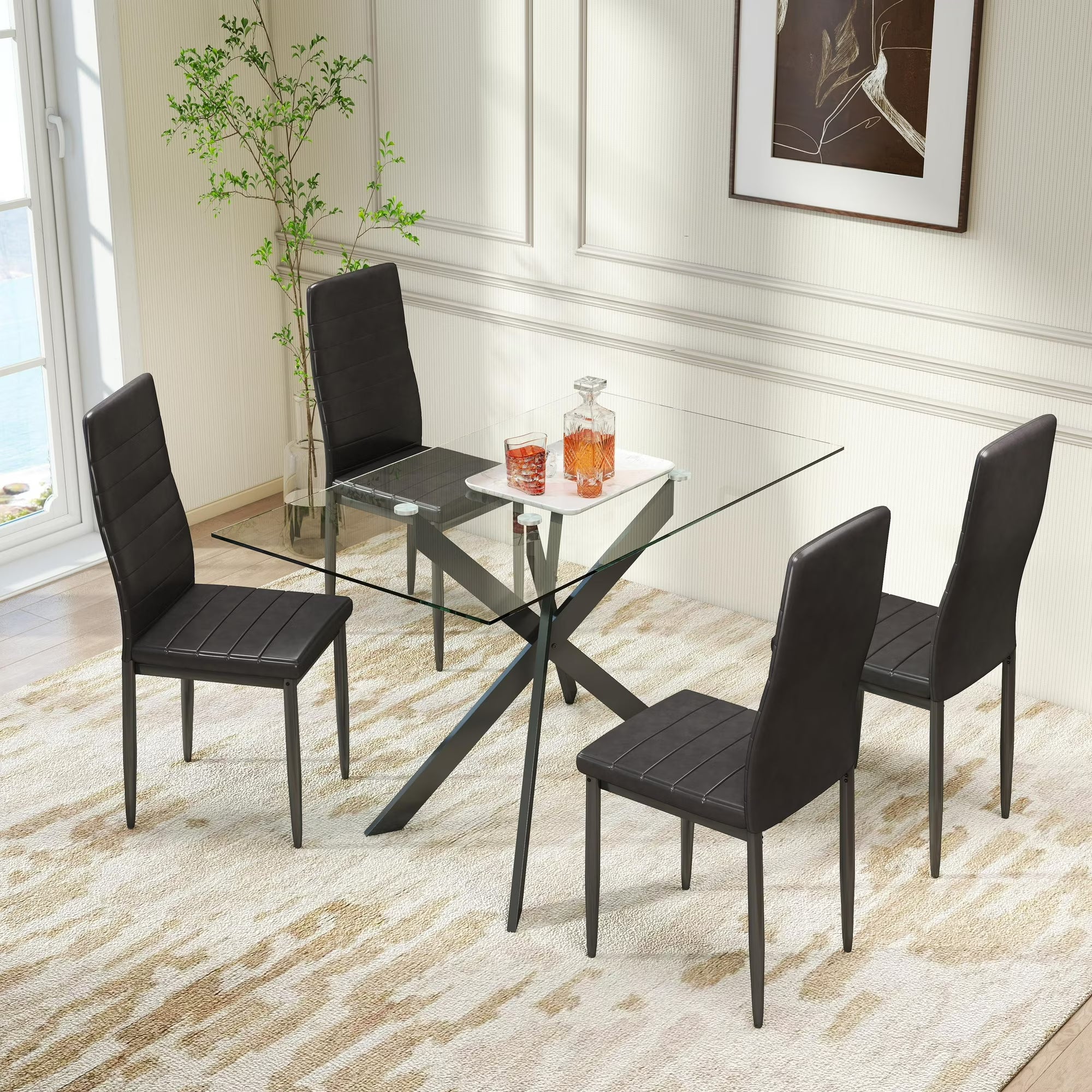 51.18" Rectangular Glass Dining Table, Holaki Modern Tempered Glass Kitchen Table with Sturdy Metal Legs, Dinning Room Table for Home Dinner, Black,Gold,Silver