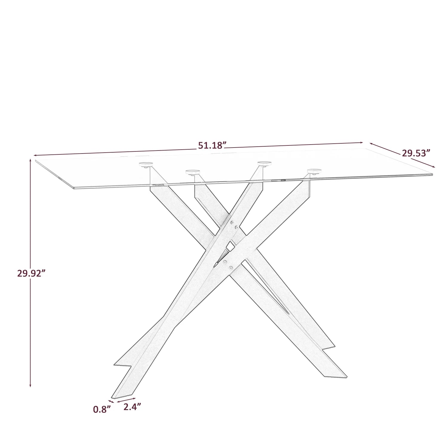 51.18" Rectangular Glass Dining Table, Holaki Modern Tempered Glass Kitchen Table with Sturdy Metal Legs, Dinning Room Table for Home Dinner, Black,Gold,Silver