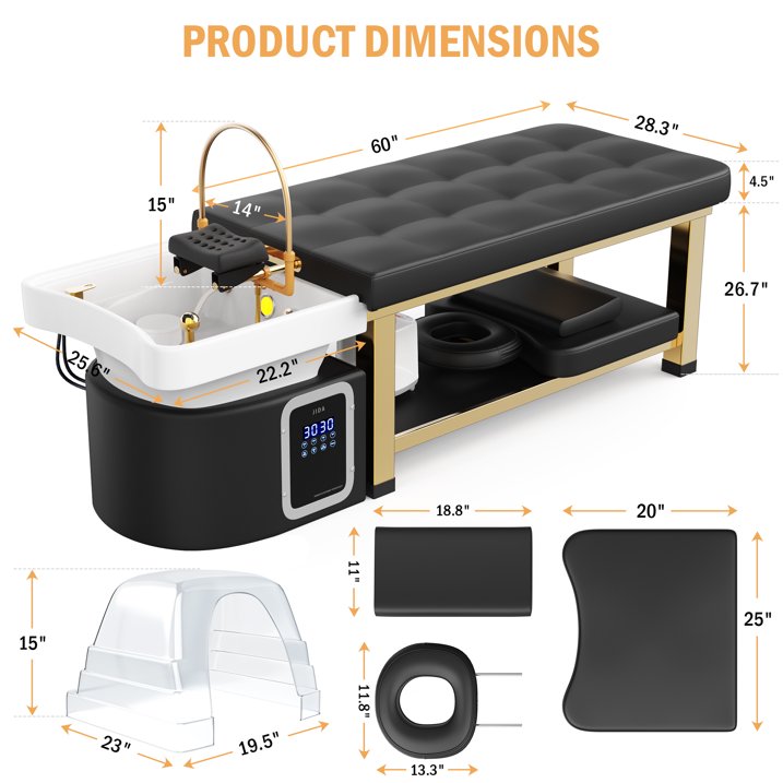 Stationary Head Spa Massage Table with Water Cycle & Fumigation Salon Equipment for Beauty Head Spa Physical Therapy Massage, Stainless Steel Gold Color-Plated Frame, Beige PU Leather