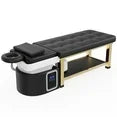 Stationary Head Spa Massage Table with Water Cycle & Fumigation Salon Equipment for Beauty Head Spa Physical Therapy Massage, Stainless Steel Gold Color-Plated Frame, Beige PU Leather