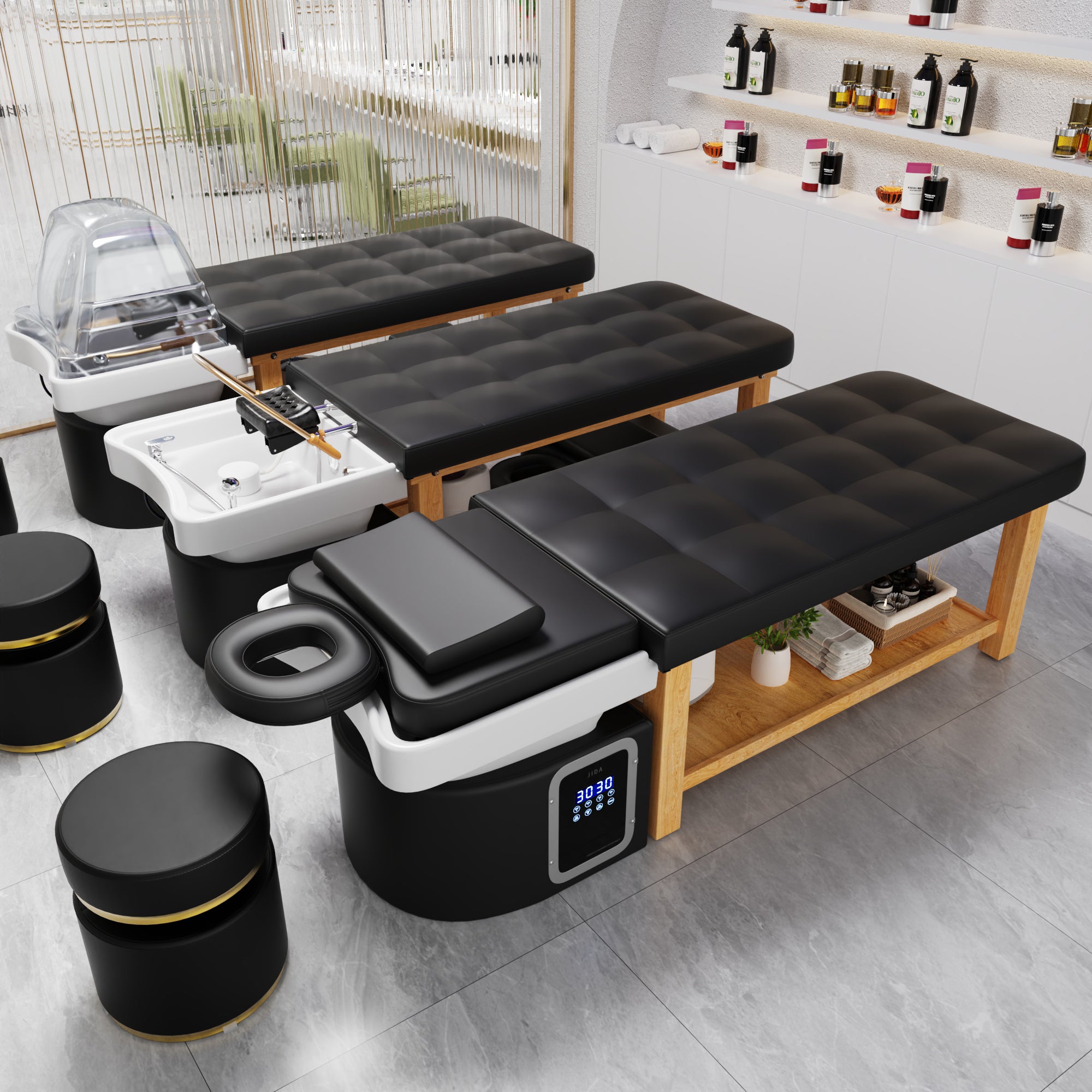 Stationary Head Spa Massage Table with Water Cycle & Fumigation Salon Equipment for Beauty Head Spa Physical Therapy Massage, Wood Frame, Black PU Leather