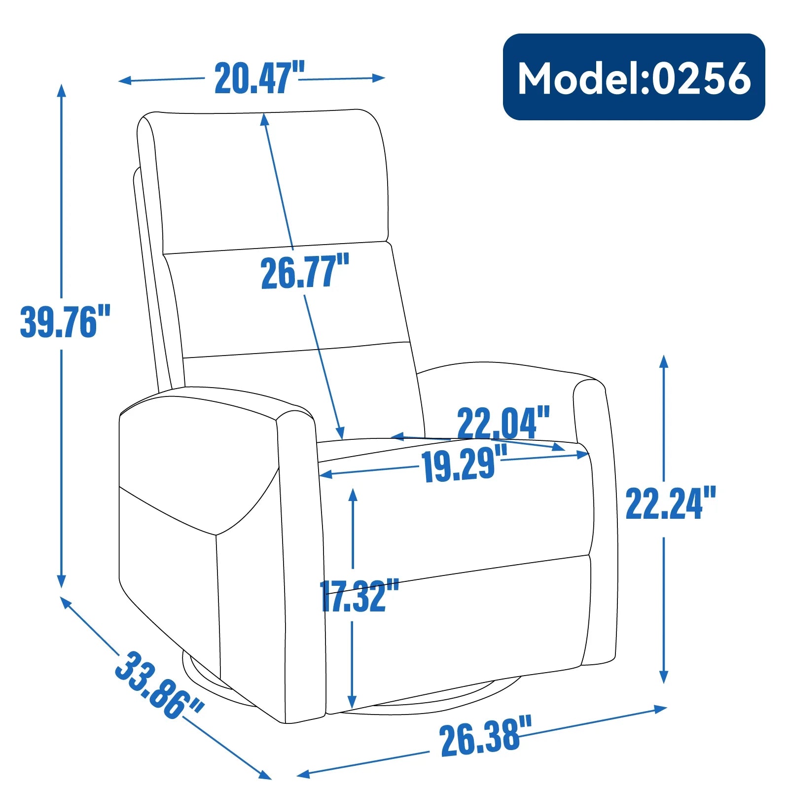 360° Swivel Rocker Recliner for Adults, Small Rocking Recliner for Small Spaces, Nursery Glider Recliner, Rocking Chair , Manual Recliner Chair for Living Room, Bedroom (Fabric, Blue Gray,Dark Grey,Grey)