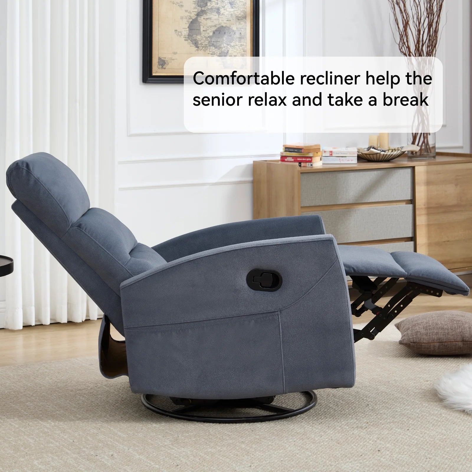 360° Swivel Rocker Recliner for Adults, Small Rocking Recliner for Small Spaces, Nursery Glider Recliner, Rocking Chair , Manual Recliner Chair for Living Room, Bedroom (Fabric, Blue Gray,Dark Grey,Grey)