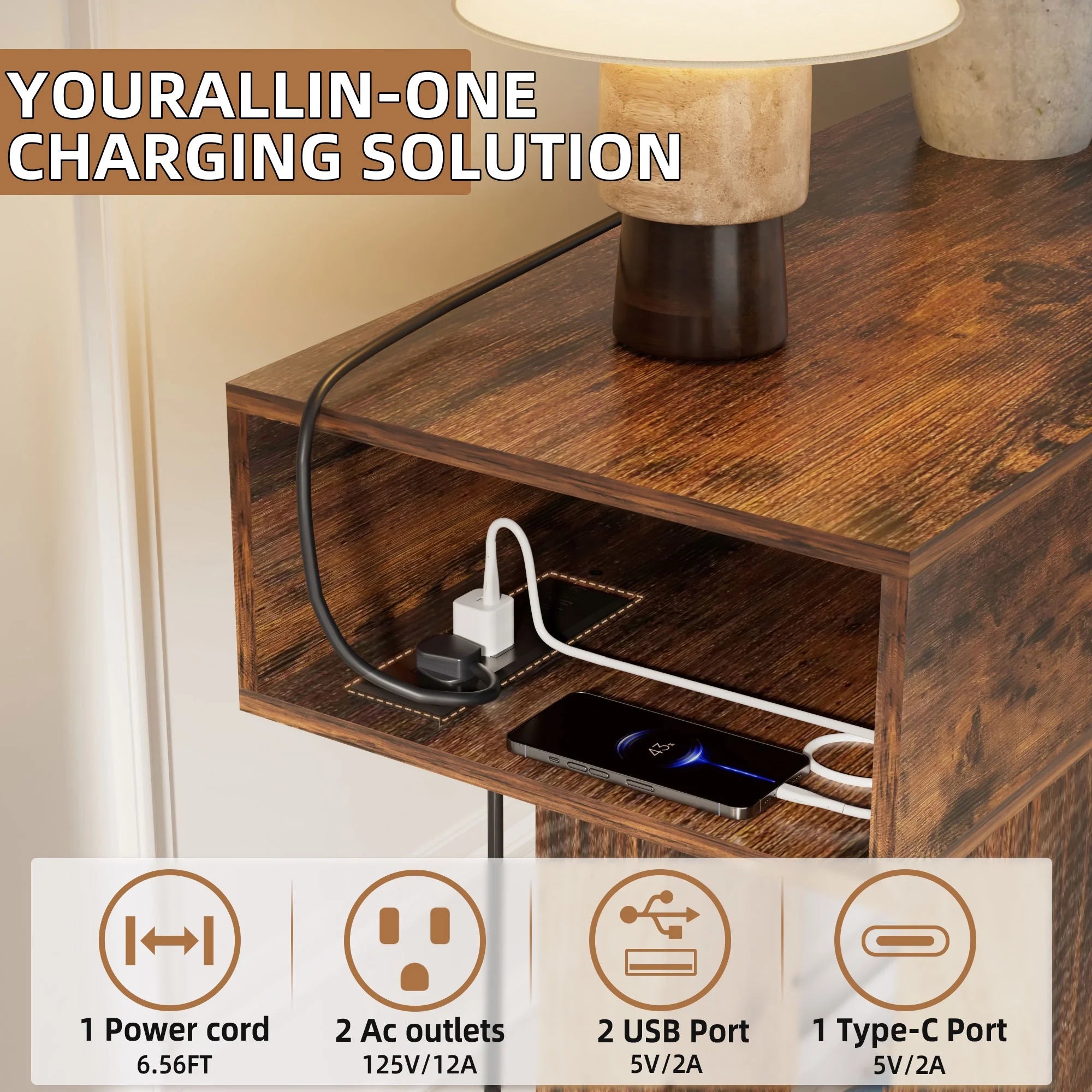 63 Inch Long Console Table with Charging Station & 2 Drawers, Holaki Modern Wood Sofa Table Behind Couch, Hallway Accent Table for Entryway, Console Table for Entryway Hallway Living Room