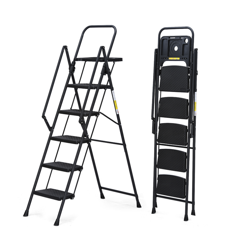 5 Step Ladder with Handrails, Holaki Folding Step Stool with Widened Anti-Slip Pedal, 500lbs Lightweight Step Ladder 6 Step Folding, Multi-Use for Home Kitchen Pantry Office, Black