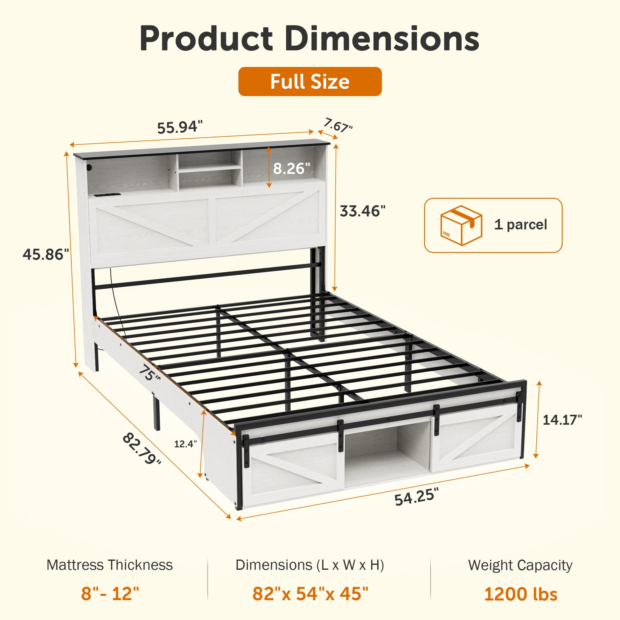 Queen Size Bed Frame, Holaki Farmhouse Queen Bed Frame with Storage Headboard, Charging Station & LED Lights, 2 Storage Drawers, No Box Spring Needed, Noise Free, Easy Assembly, White