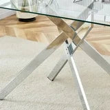 51.18" Rectangular Glass Dining Table, Holaki Modern Tempered Glass Kitchen Table with Sturdy Metal Legs, Dinning Room Table for Home Dinner, Black,Gold,Silver