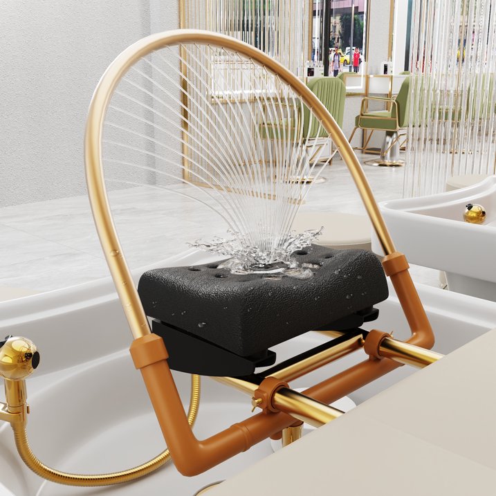 Stationary Head Spa Massage Table with Water Cycle & Fumigation Salon Equipment for Beauty Head Spa Physical Therapy Massage, Stainless Steel Gold Color-Plated Frame, Beige PU Leather