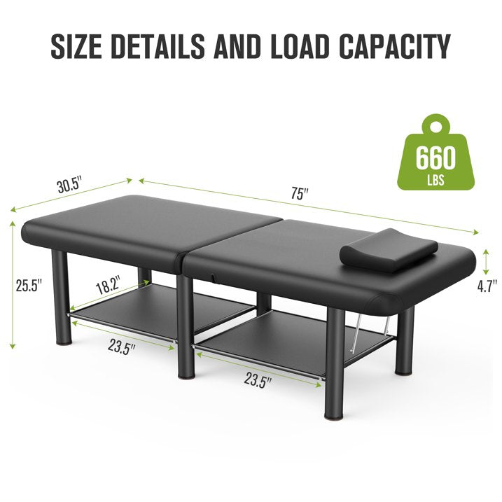 Stationary Massage Table, Holaki 80 Inch Long Heavy Duty Metal Frame Massage Bed with PU Leather, Modern Esthetician Bed for Physical Therapy Spa Tattoo Foot Massage