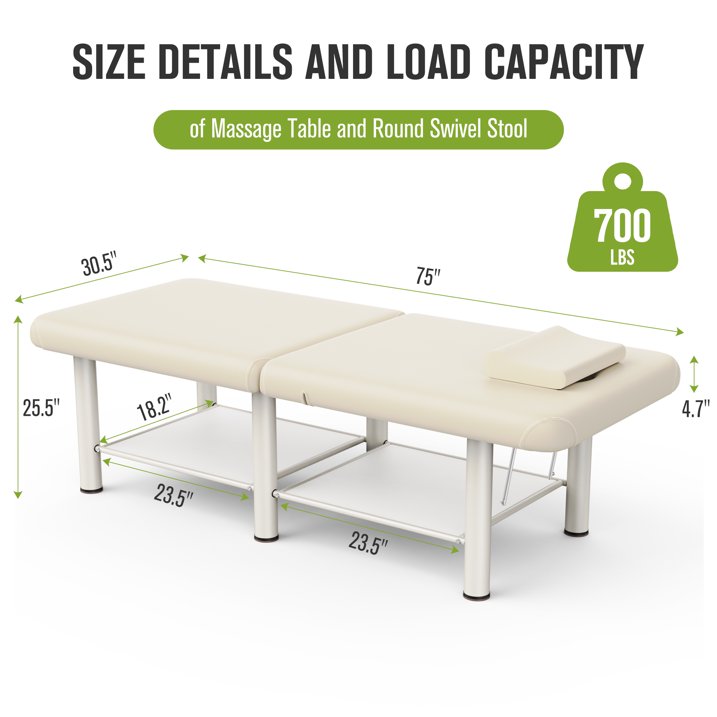 Stationary Massage Table, Holaki 80 Inch Long Heavy Duty Metal Frame Massage Bed with PU Leather, Modern Esthetician Bed for Physical Therapy Spa Tattoo Foot Massage