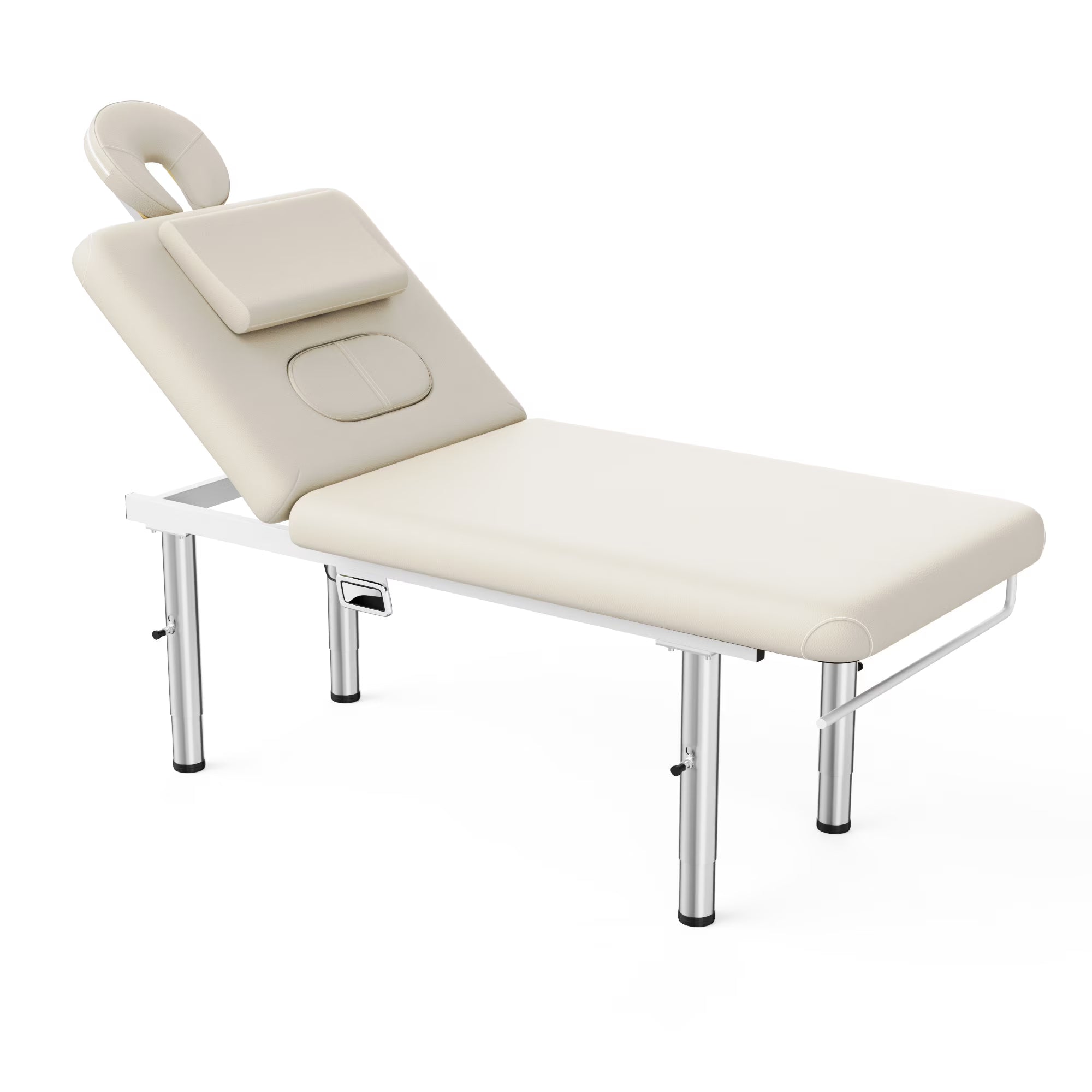 31.5 Wide Stationary Massage Table with Face Pillow and Stainless Steel Adjustable Legs, Adjustable Backrest for Treatment, Physical Therapy, Spa Facial Professional Heavy Duty Massage Bed - Black,White