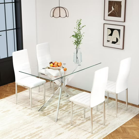 51.18" Rectangular Glass Dining Table, Holaki Modern Tempered Glass Kitchen Table with Sturdy Metal Legs, Dinning Room Table for Home Dinner, Black,Gold,Silver